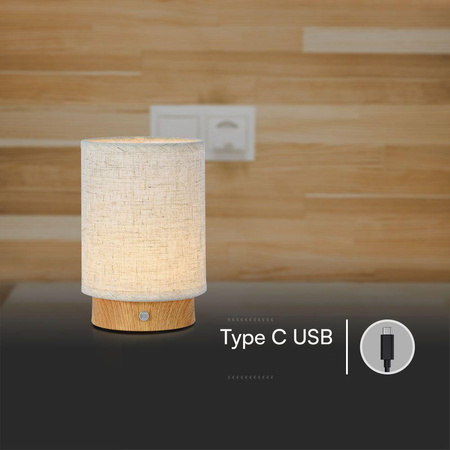Lampka Biurkowa Nocna V-TAC 3W LED Ładowanie Ściemnianie Drewno 