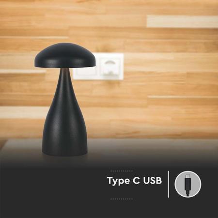 Lampka Biurkowa Nocna V-TAC 1W LED 22cm Ładowanie USB Ściemnianie Czarna VT-1041 3000K-6000K 55lm