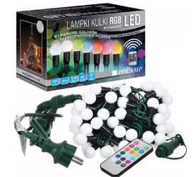 Lampki choinkowe LED mleczne KULKI 10mb 60 LED IP44 RGB z pilotem