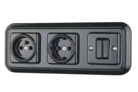 Włącznik ceramiczny podtynkowy podwójny schodowy kwadrat czarny bez ramki