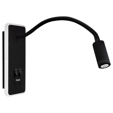 Lampka nocna Kinkiet LED Z USB BASE 8W+2W Black czarny