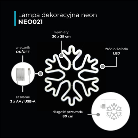 Dekoracja świetlna świąteczna Neon LED śnieżynka 26.5 x 30cm