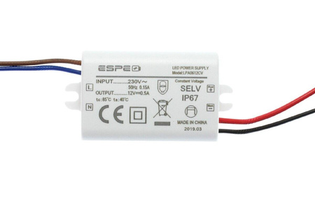 Zasilacz LED dopuszkowy ESPE 12V 0,5A 6W IP67