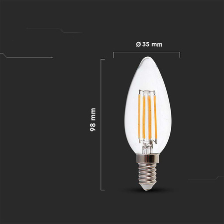 Żarówka LED V-TAC 5,5W E14 Filament Świeczka Ściemnialna VT-21125 3000K 600lm