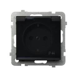 Gniazdo bryzgoszczelne z uziemieniem schuko IP-44 wieczko przezroczyste Ospel Czarny Metalik