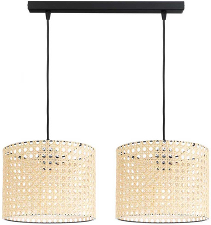 Lampa podwójna listwa czarna abażur rattan