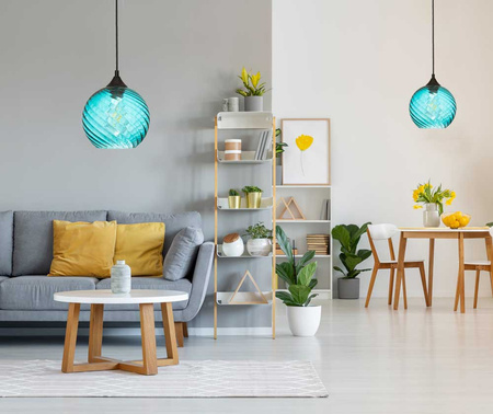 Lampa wisząca szklana niebieska kula VELA