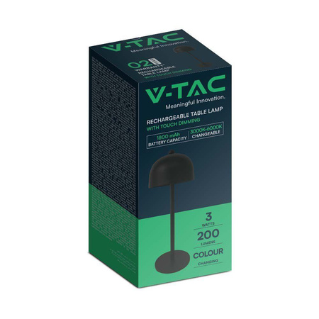 Lampka Biurkowa Nocna V-TAC 3W LED 30cm Ładowanie USB Ściemnianie Czarna 