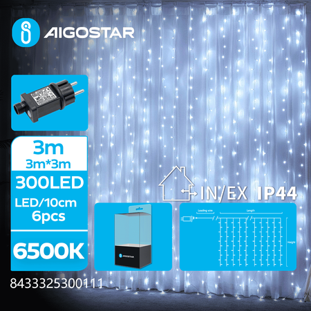 Kurtynka świetlna 300 LED barwa zimna 6500k IP44 3mx3m