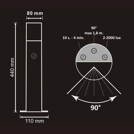 Lampa zewnętrzna DALLAS 44cm z czujnikiem ruchu i zmierzchu PIR grafit 1xE27