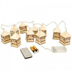 Świąteczna dekoracja Drewniane podświetlane LAMPIONY LED z pilotem 10szt