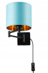 Kinkiet regulowany z abażurem niebieski hotelowy z kablem ON/OFF