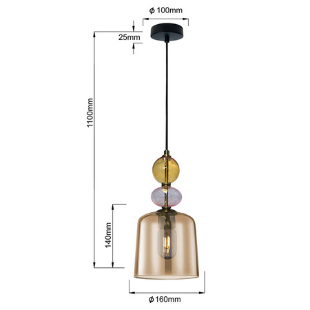 Lampa wisząca Tropea 1xE27 bursztynowa, mała LP-2004/1P S AM