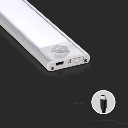 Oprawa podszafkowa V-TAC 1,5W LED Srebrna Czujnik Ruchu Ładowanie USB 30cm VT-814 4000K 110lm