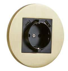 Gniazdo Schuko + USB + USBC podtynkowe okrągłe metalowe TOGGLICA ROUND złoty szczotkowany