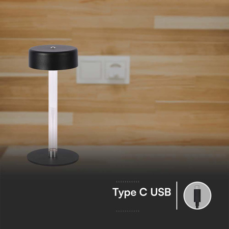Lampka Biurkowa Nocna V-TAC 3W LED 23cm Ładowanie USB CCT Ściemnianie Czarna V