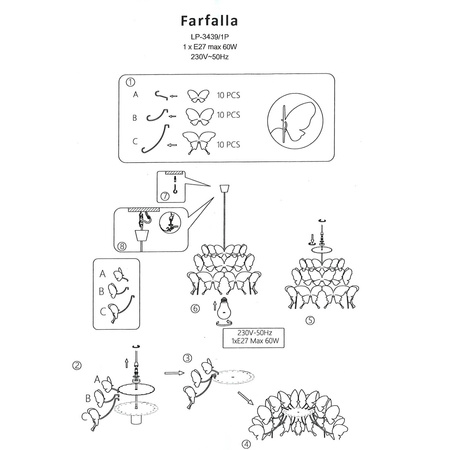 Light prestige Farfalla 1 wisząca ciemny róż LP-3439/1P dark pink