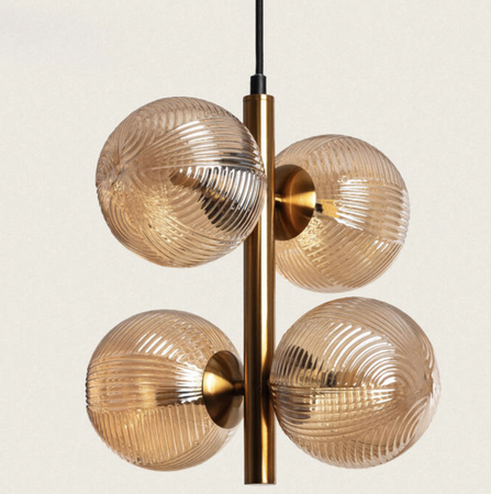 Lampa Wisząca z Metalu i Szkła bursztynowa  4xG9 Dayla