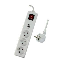 Przedłużacz  3G z włącznikiem  2xUSB biały 3M