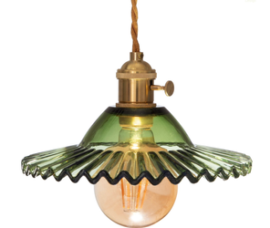 Szklana lampa wisząca falowana Balerina E27 zielona