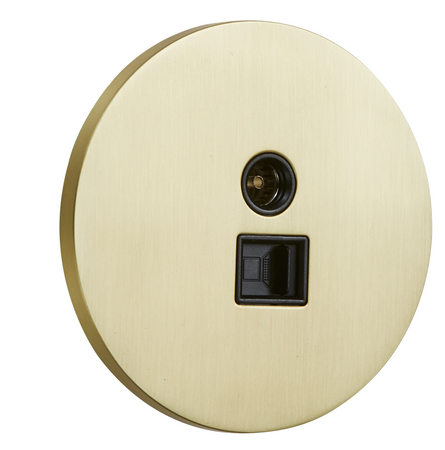 Gniazdo TV/RJ45 podtynkowe okrągłe metalowe TOGGLICA ROUND  złoty szczotkowany