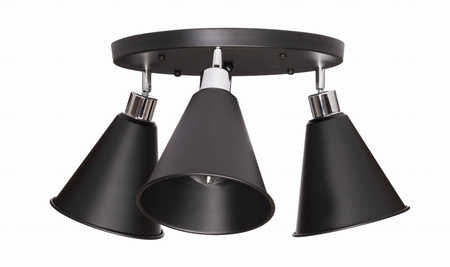 Lampa sufitowa plafon 3 klosze Stożek czarny