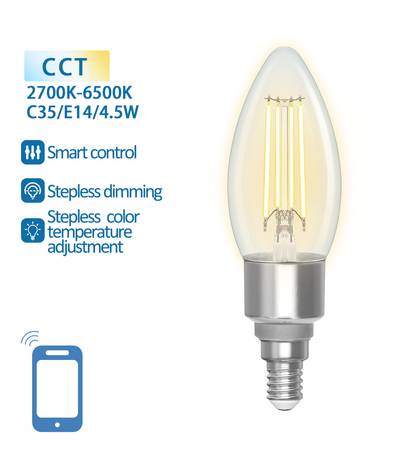 Inteligentna żarówka Smart LED FILAMENT E14 świeczka 4,5W Wi-Fi CCT 