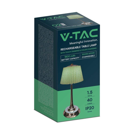 Lampka Biurkowa Nocna V-TAC 1,5W LED 28cm Ładowanie USB Ściemnianie Zielona 