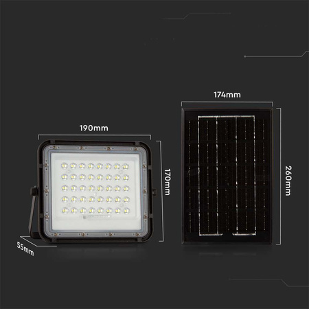 Projektor LED Solarny V-TAC 6W Pilot, AUTO, Timer, IP65 Czarny VT-40W 6400K 400lm