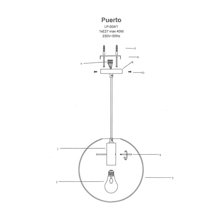 Puerto lampa wisząca mała czarna LP-004/1P S BK