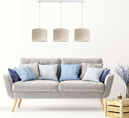 Lampa potrójna listwa biała abażur len naturalny