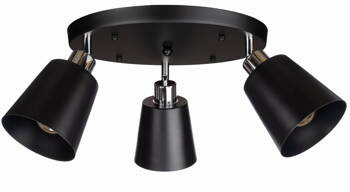 Lampa sufitowa czarny plafon potrójny mały stożek