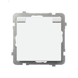 Gniazdo bryzgoszczelne z uziemieniem IP-44 z przesłonami torów prądowych wieczko w kolorze wyrobu Ospel Sonata Biała