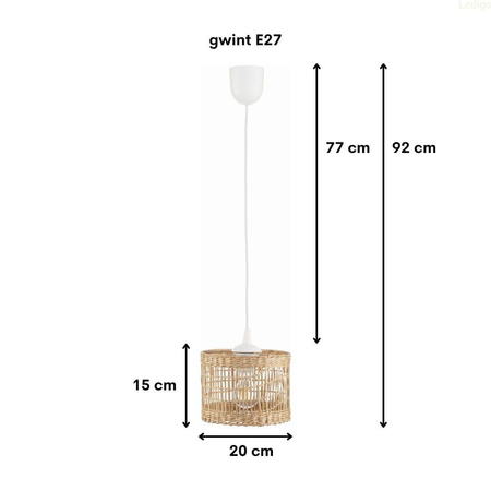 Lampa wisząca BOHO Africa trawa morska walec 20cm