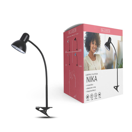 Lampka E27 Nika z klipsem czarna 1xE27