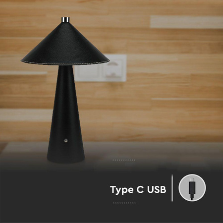 Lampka Biurkowa Nocna V-TAC 3W LED 33cm CCT Ładowanie USB-C Ściemnianie Czarna Skóra 