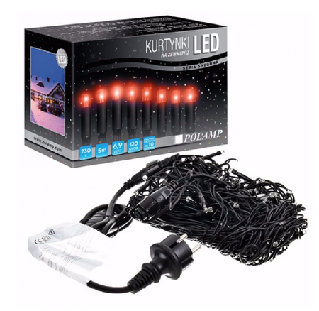 Kurtynka świetlna 120 LED SOPLE czerwona IP44 5mb 