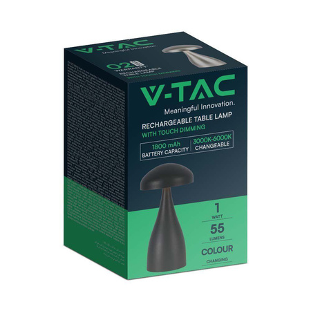 Lampka Biurkowa Nocna V-TAC 1W LED 22cm Ładowanie USB Ściemnianie Czarna VT-1041 3000K-6000K 55lm