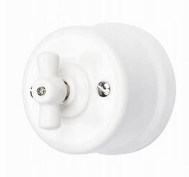 Włącznik ceramiczny obrotowy krzyżowy biały natynkowy