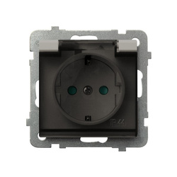 Ospel Sonata Kaszmir Gniazdo bryzgoszczelne z uziemieniem schuko IP-44 z przesłonami torów prądowych wieczko przezroczyste GPH-1RSP/m/82/d