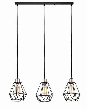 Lampa wisząca loft DIAMENT listwa potrójna czarna rose gold