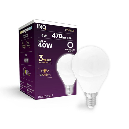 Żarówka LED G45 E14 6W KULKA neutralna 4000K 