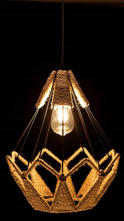 Lampa wisząca Boho metalowa Diament przeplatana sznurem 