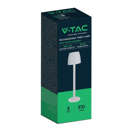 Lampka Biurkowa Nocna V-TAC 3W LED Ładowanie Ściemnianie Biała 