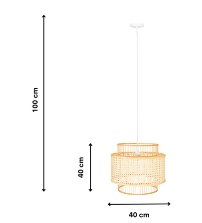 Rattanowa Lampa wisząca plecionka wiedeńska E27 Boho 40cm biała