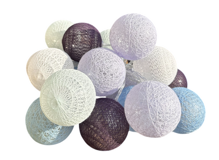 Lampki dekoracyjne COTTON BALLS 20xLED kule fioletowe na baterie 3xAA