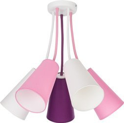 Dziecięca lampa wisząca 5xE27 róż fiolet biel