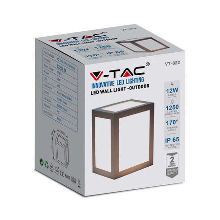 Oprawa Ścienna V-TAC 12W LED IP65 Szara VT-822 4000K 1350lm