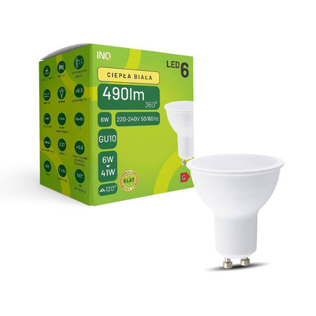 Żarówka LED MR16 GU10 6W 490lm 3000K INQ