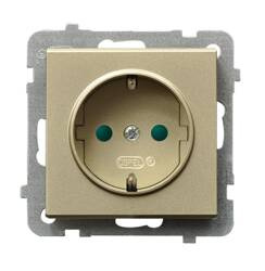 Gniazdo pojedyncze z uziemieniem schuko z przesłonami torów prądowych Ospel Sonata Szampański Złoty